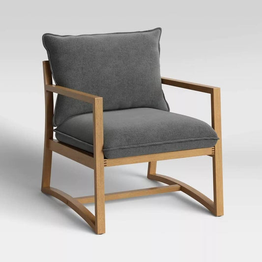 LSFH Unique Design Higginz Sling Lounge Chair, Accent Chair Armchair with Solid Sagwan Wooden Frame Single Sofa Chair for Small Apartments, Living Room or Bedroom (1 Chair, Dark Gray)