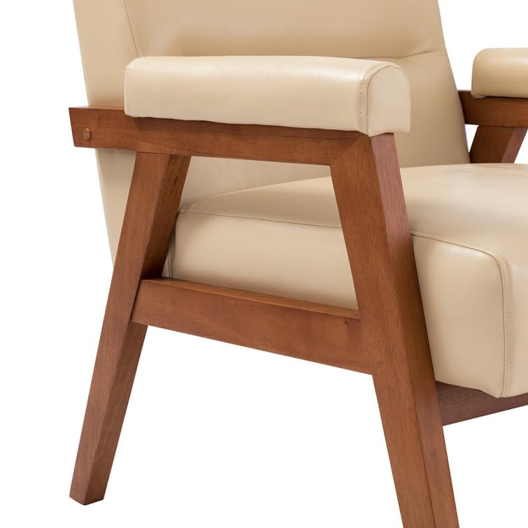 LSFH Unique Design True Innovations Mackenne Accent Chair, Ottoman Armchair with Solid Sagwan Wooden Frame Single Sofa Chair for Small Apartments, Living Room or Bedroom (1 Chair, Beige)
