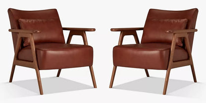 LSFH Unique Design True Innovations Hendricks Leatherette Accent Chair Armchair with Solid Sagwan Wooden Frame Single Sofa Chair for Small Apartments, Living Room or Bedroom (Set of 2 Chairs, Brown)