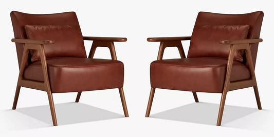 LSFH Unique Design True Innovations Hendricks Leatherette Accent Chair Armchair with Solid Sagwan Wooden Frame Single Sofa Chair for Small Apartments, Living Room or Bedroom (Set of 2 Chairs, Brown)