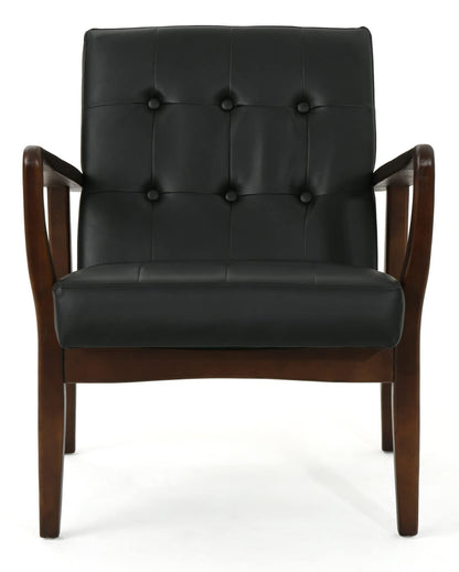 LSFH Unique Design True Innovations Marcola Button Tufted Accent Chair Armchair with Solid sagwan Wooden Legs Single Sofa Chair for Small Apartments, Living Room or Bedroom (1 Chair, Black)