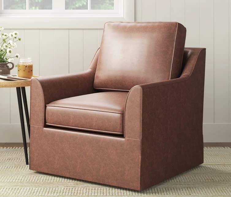 LSFH Unique Design True Innovations Wide Swivel 360 Degree Accent Chair Armchair Single Sofa Chair for Small Apartments, Living Room or Bedroom (Set of 2 Chairs, Brown)