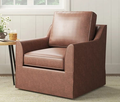LSFH Unique Design True Innovations Wide Swivel 360 Degree Accent Chair Armchair Single Sofa Chair for Small Apartments, Living Room or Bedroom (1 Chair, Brown)