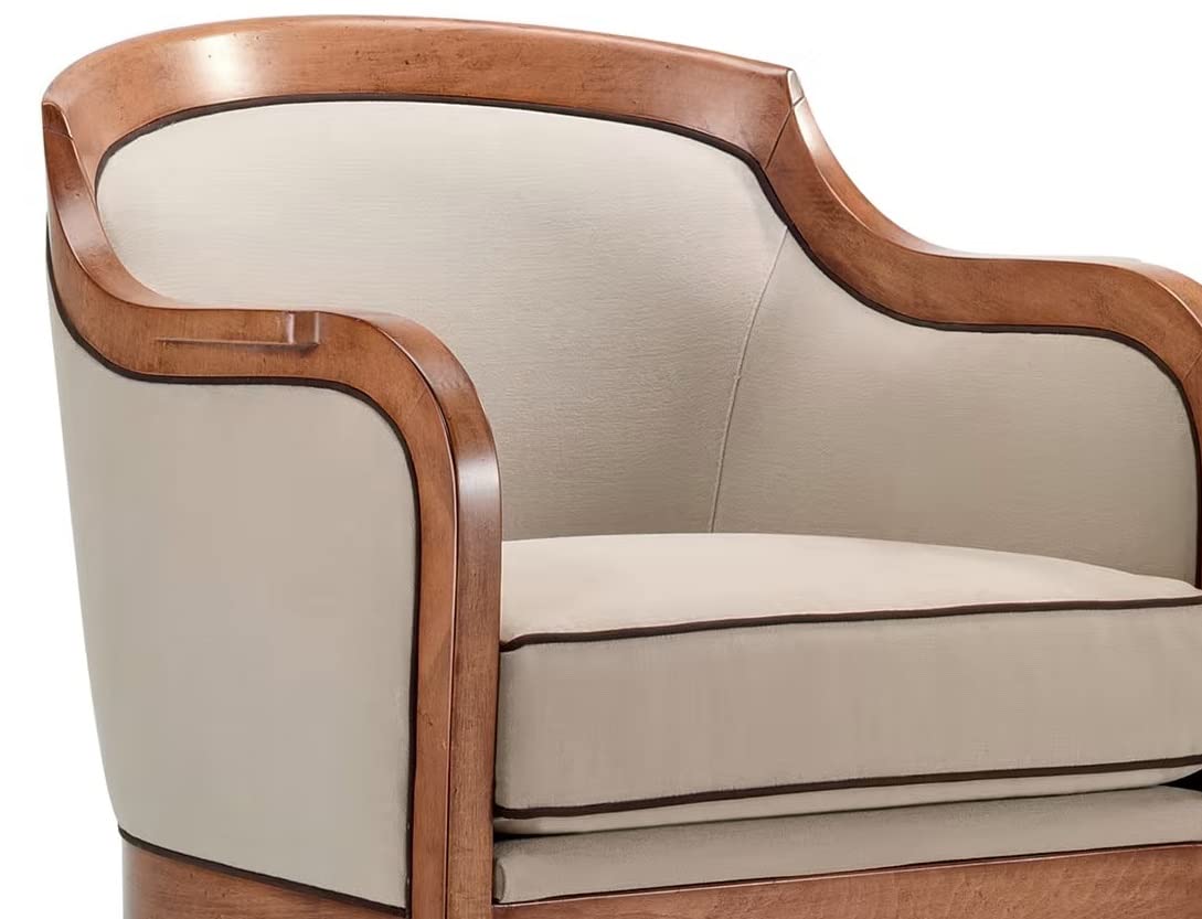 LSFH Unique Design True Innovations Moden Velvet Accent Chair Armchair with Solid Sagwan Wooden Frame Single Sofa Chair for Small Apartments, Living Room or Bedroom (1 Chair, Beige)