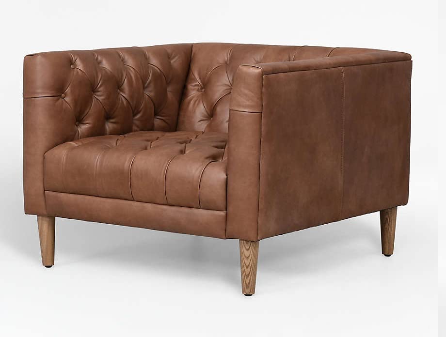 LSFH Unique Design Rollins Button Tufted Accent Chair Armchair with Solid Sagwan Wooden Legs Single Sofa Chair for Small Apartments, Living Room or Bedroom (1 Chairs, Dark Brown)