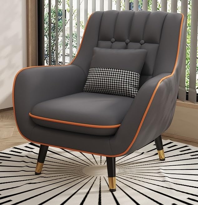 LSFH Unique Design True Innovations Nordic Light Accent Chair, Armchair with Solid Sagwan Wooden Frame for Small Apartments, Living Room or Bedroom (1 Chair, Dark Grey)