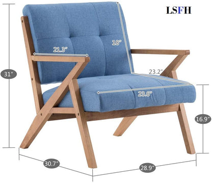 LSFH Unique Design True Innovations Modern Tufted Accent Chair Armchair with Solid Sagwan Wooden Frame Single Sofa Chair for Small Apartments, Living Room or Bedroom (Set of 2 Chairs, Blue)