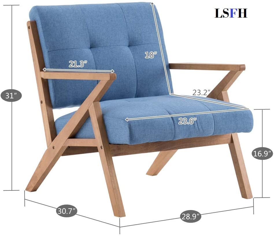 LSFH Unique Design True Innovations Modern Tufted Accent Chair Armchair with Solid Sagwan Wooden Frame Single Sofa Chair for Small Apartments, Living Room or Bedroom (1 Chair, Blue)