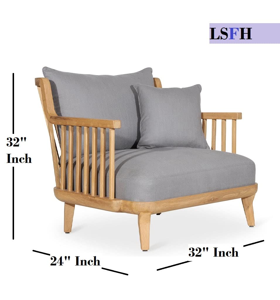 LSFH Unique Design Legaz Organic Shape Fabric Accent Chair Armchair with Solid Sagwan Wooden Frame Single Sofa Chair for Small Apartments, Living Room or Bedroom (Set of 2 Chairs, Grey)