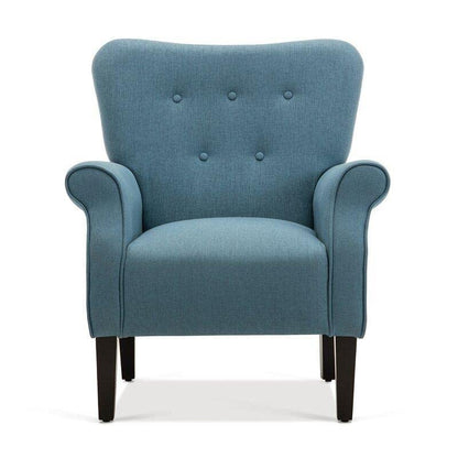 LSFH Unique Design Versatile Button Tufted Fabric Accent Chair Armchair with Solid Sagwan Wooden Frame Single Sofa Chair for Small Apartments, Living Room or Bedroom (1 Chair, Blue)