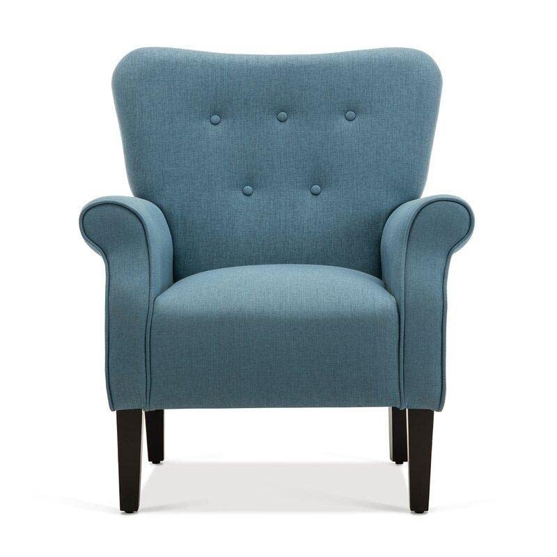 LSFH Unique Design Versatile Button Tufted Fabric Accent Chair Armchair with Solid Sagwan Wooden Frame Single Sofa Chair for Small Apartments, Living Room or Bedroom (Set of 2 Chairs, Blue)