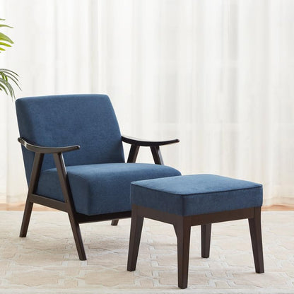 LSFH Unique Design Golrge Accent Chair, Ottoman Armchair with Solid Sagwan Wooden Frame Single Sofa Chair for Small Apartments, Living Room or Bedroom (1 Chair with Ottoman, Blue)