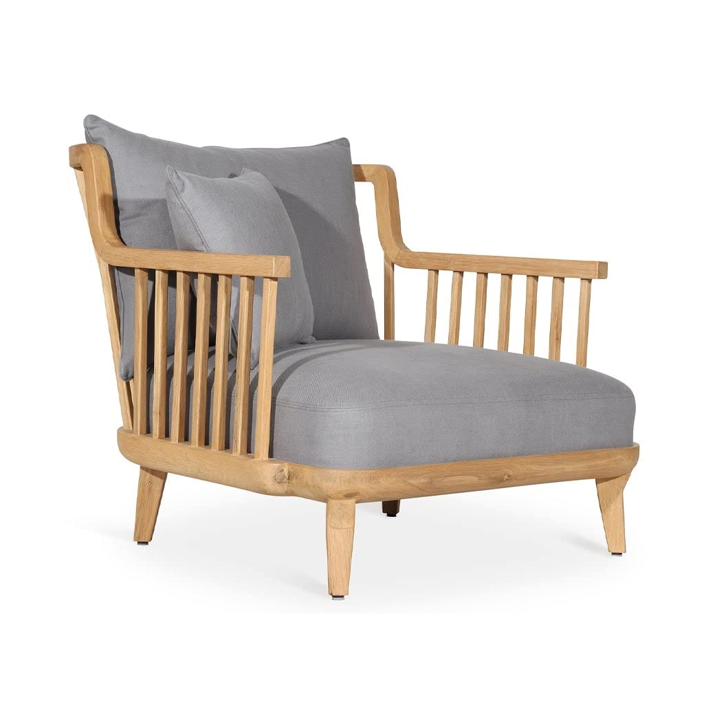 LSFH Unique Design Legaz Organic Shape Fabric Accent Chair Armchair with Solid Sagwan Wooden Frame Single Sofa Chair for Small Apartments, Living Room or Bedroom (1 Chair, Grey)