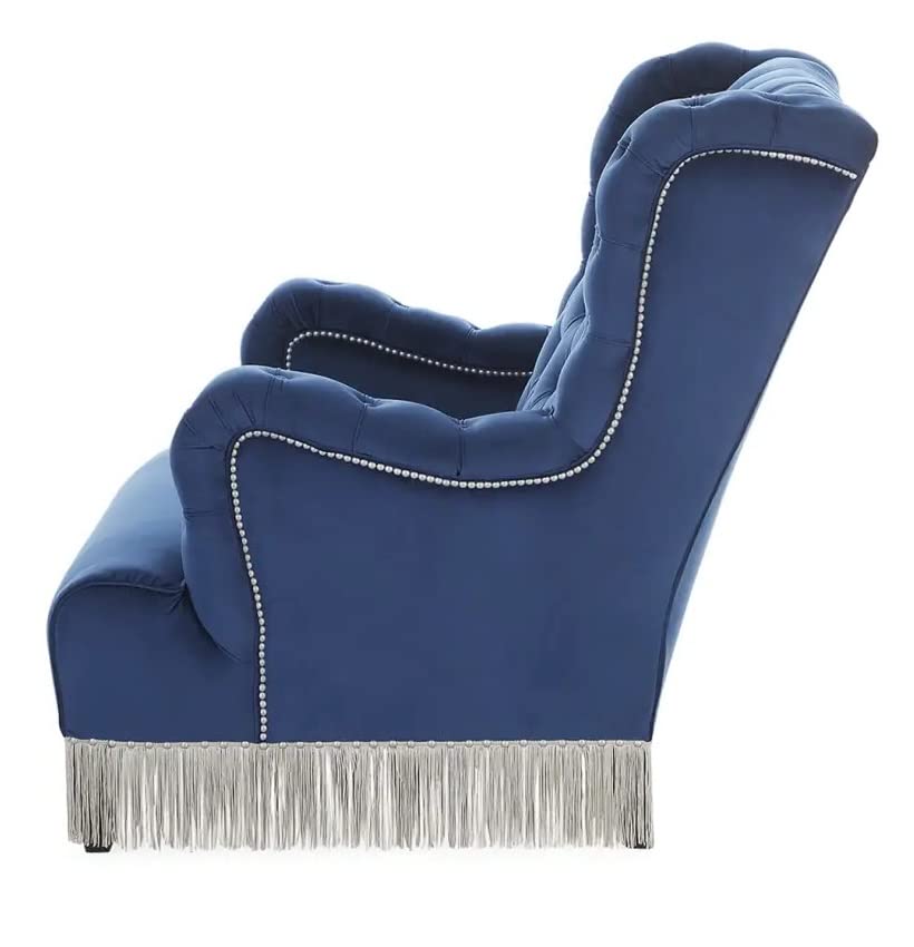 LSFH Unique Design True Innovations Fringed Wing Accent Chair with Fringe Trim and Tufted Back Armchair Single Sofa Chair for Small Apartments, Living Room or Bedroom (1 Chair, Blue)