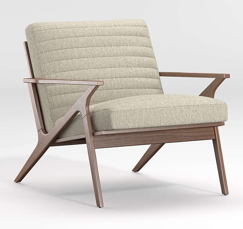 LSFH Unique Design Cavet Channel Tufted Fabric Accent Chair Armchair with Solid Sagwan Wooden Frame Single Sofa Chair for Small Apartments, Living Room or Bedroom (Chair with Ottoman, Beige)