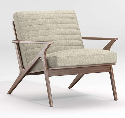 LSFH Unique Design Cavet Channel Tufted Fabric Accent Chair Armchair with Solid Sagwan Wooden Frame Single Sofa Chair for Small Apartments, Living Room or Bedroom (Chair with Ottoman, Beige)