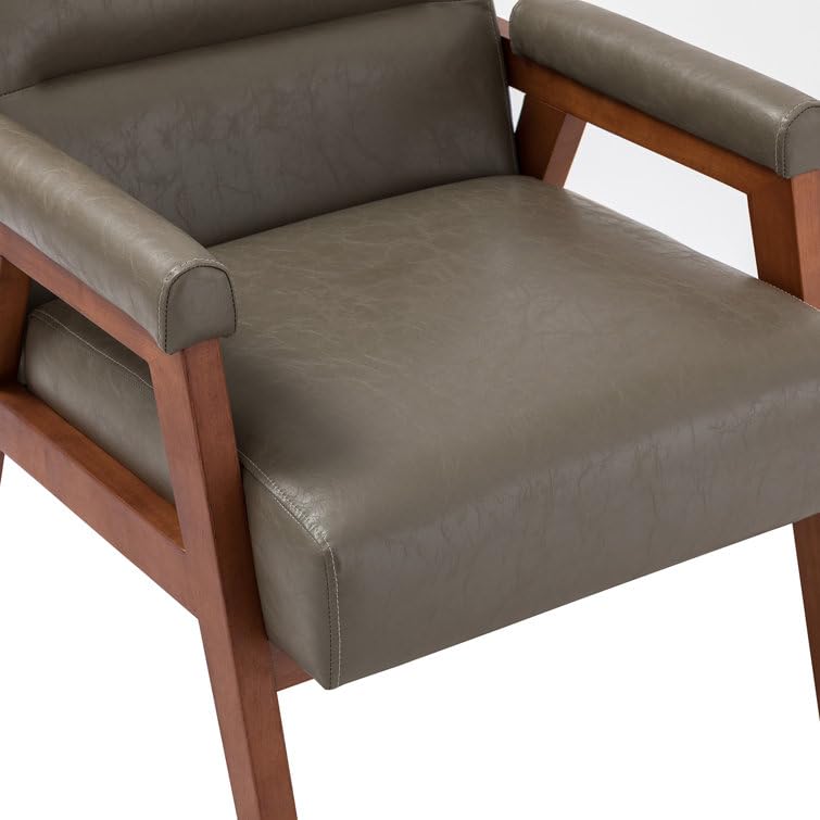 LSFH Unique Design True Innovations Mackenne Accent Chair, Ottoman Armchair with Solid Sagwan Wooden Frame Single Sofa Chair for Small Apartments, Living Room or Bedroom (1 Chair, Grey)