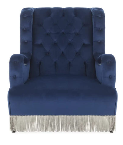 LSFH Unique Design True Innovations Fringed Wing Accent Chair with Fringe Trim and Tufted Back Armchair Single Sofa Chair for Small Apartments, Living Room or Bedroom (Set of 2 Chairs, Blue)