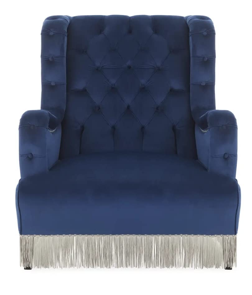 LSFH Unique Design True Innovations Fringed Wing Accent Chair with Fringe Trim and Tufted Back Armchair Single Sofa Chair for Small Apartments, Living Room or Bedroom (1 Chair, Blue)