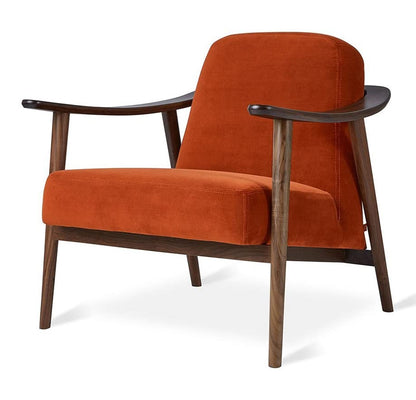 LSFH Unique Design Balticz Accent Chair Armchair with Solid Sagwan Wooden Frame Single Sofa Chair for Small Apartments, Living Room or Bedroom (Walnut Finish, Dark Orange 1 Chair)