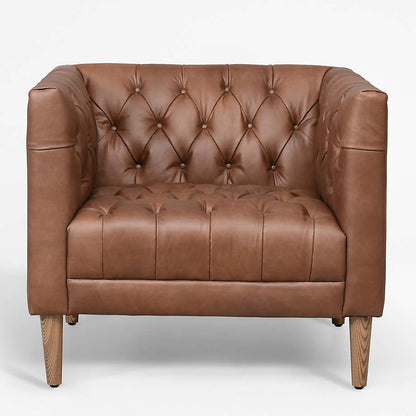 LSFH Unique Design Rollins Button Tufted Accent Chair Armchair with Solid Sagwan Wooden Legs Single Sofa Chair for Small Apartments, Living Room or Bedroom (1 Chairs, Dark Brown)