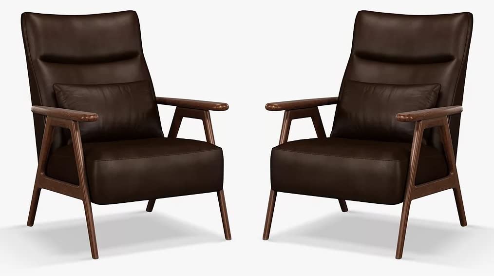 LSFH Unique Design True Innovations High Back Hendricks Leatherette Accent with Solid Sagwan Wooden Frame Single Sofa for Small Apartments, Living Room or Bedroom (Set of 2 Chairs, Dark Brown)