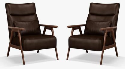 LSFH Unique Design True Innovations High Back Hendricks Leatherette Accent with Solid Sagwan Wooden Frame Single Sofa for Small Apartments, Living Room or Bedroom (Set of 2 Chairs, Dark Brown)