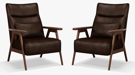 LSFH Unique Design True Innovations High Back Hendricks Leatherette Accent with Solid Sagwan Wooden Frame Single Sofa for Small Apartments, Living Room or Bedroom (Set of 2 Chairs, Dark Brown)