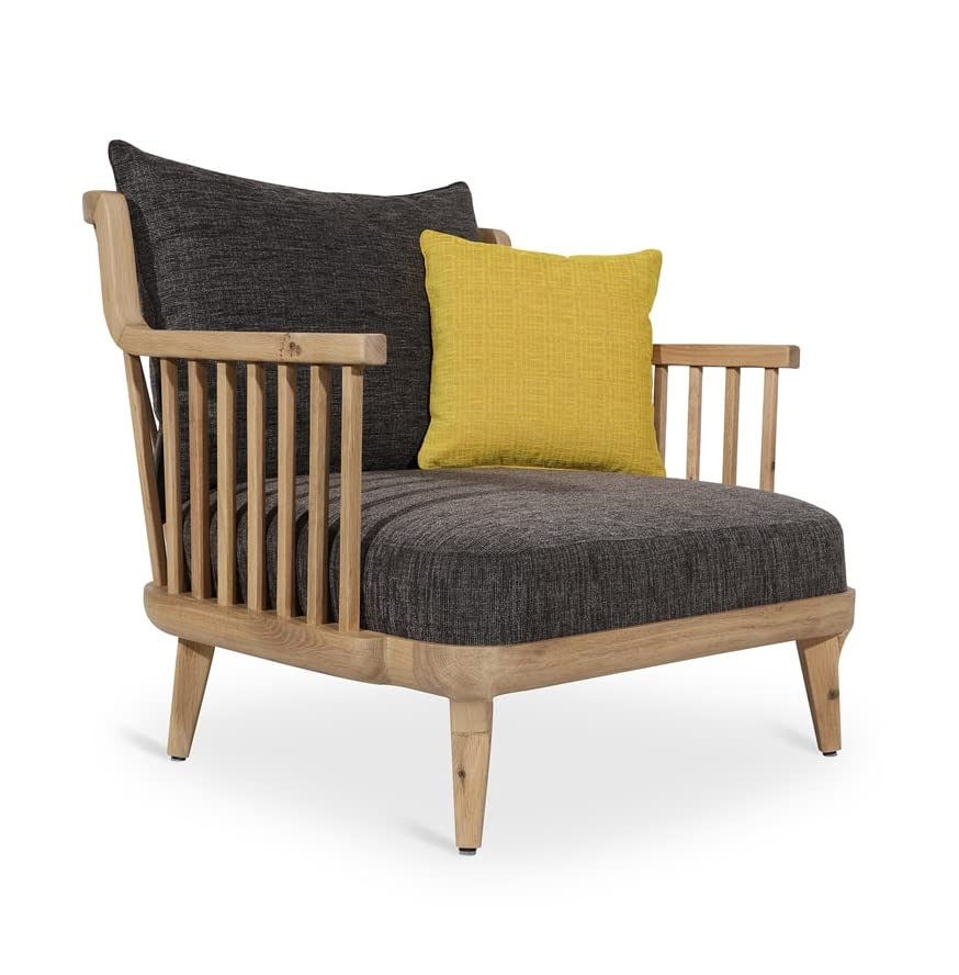LSFH Unique Design Legaz Organic Shape Fabric Accent Chair Armchair with Solid Sagwan Wooden Frame Single Sofa Chair for Small Apartments, Living Room or Bedroom (Set of 2 Chairs, Black)