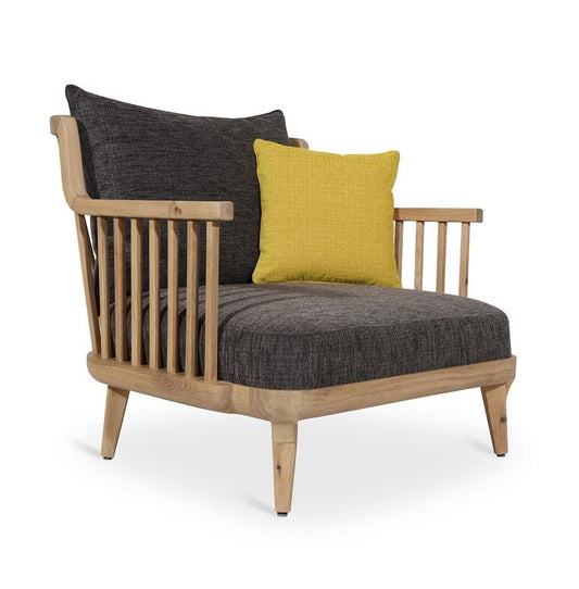 LSFH Unique Design Legaz Organic Shape Fabric Accent Chair Armchair with Solid Sagwan Wooden Frame Single Sofa Chair for Small Apartments, Living Room or Bedroom (1 Chair, Black)