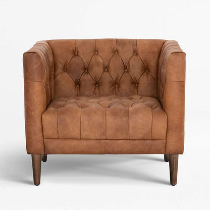 LSFH Unique Design Rollins Button Tufted Accent Chair Armchair with Solid Sagwan Wooden Legs Single Sofa Chair for Small Apartments, Living Room or Bedroom (Set of 2 Chairs, Brown)