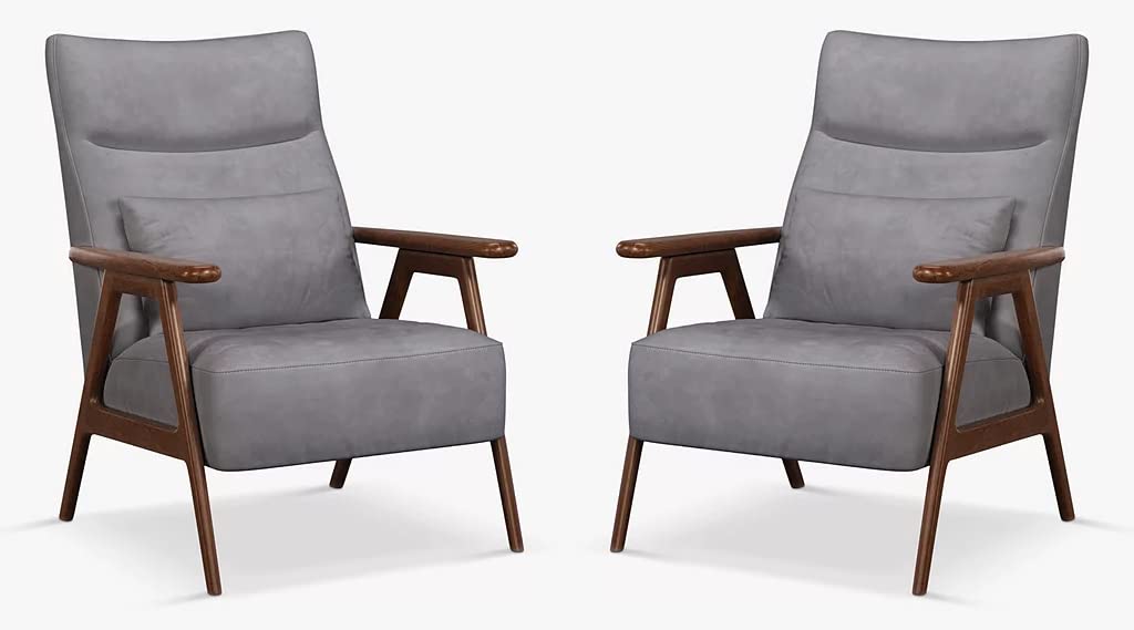 LSFH Unique Design True Innovations High Back Hendricks Leatherette Accent with Solid Sagwan Wooden Frame Single Sofa for Small Apartments, Living Room or Bedroom (Set of 2 Chairs, Grey)
