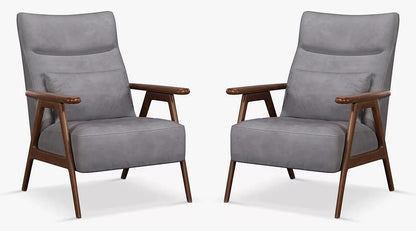 LSFH Unique Design True Innovations High Back Hendricks Leatherette Accent with Solid Sagwan Wooden Frame Single Sofa for Small Apartments, Living Room or Bedroom (Set of 2 Chairs, Grey)