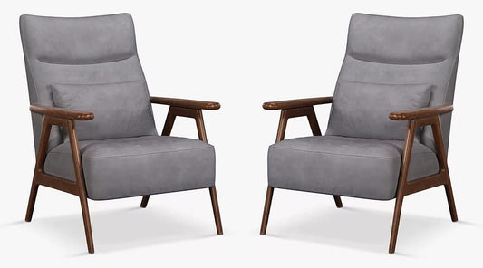 LSFH Unique Design True Innovations High Back Hendricks Leatherette Accent with Solid Sagwan Wooden Frame Single Sofa for Small Apartments, Living Room or Bedroom (Set of 2 Chairs, Grey)