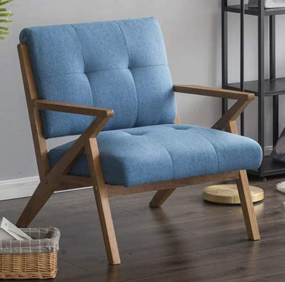 LSFH Unique Design True Innovations Modern Tufted Accent Chair Armchair with Solid Sagwan Wooden Frame Single Sofa Chair for Small Apartments, Living Room or Bedroom (Set of 2 Chairs, Blue)