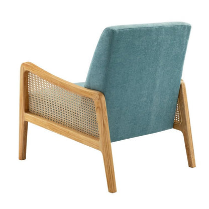 LSFH Unique Design Fabric Upholstered Rattan Cane Accent Chair, Armchair with Solid Sagwan Wooden Frame Single Sofa Chair for Small Apartments, Living Room or Bedroom (1 Chair, Sky Blue)