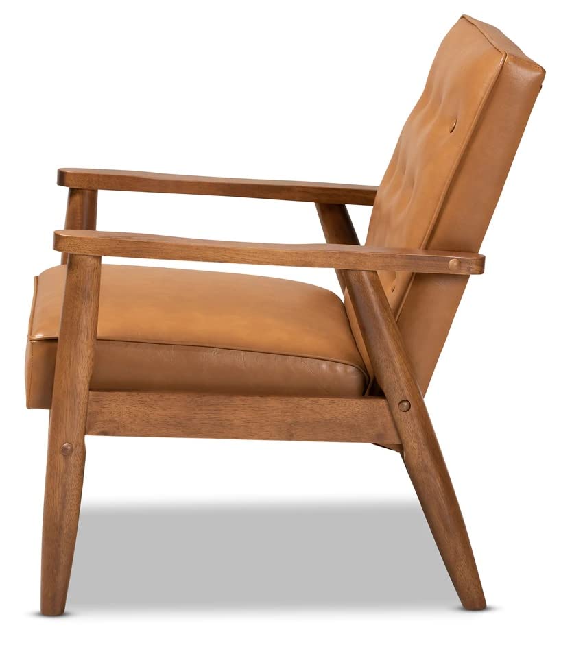 LSFH Unique Design True Innovations Sorrento Button-Tufted Accent Armchair with Solid Teak Wood Frame, Set of 2, Brown