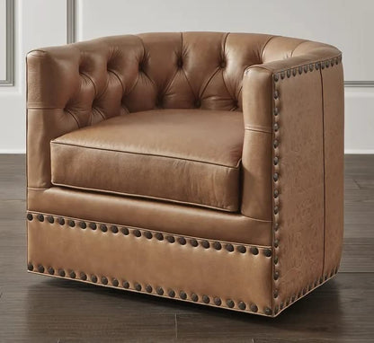 LSFH Unique Design True Innovations Lennoz Swivel 360 Degree Accent Chair Armchair Single Sofa Chair for Small Apartments, Living Room or Bedroom (1 Chair, Brown)