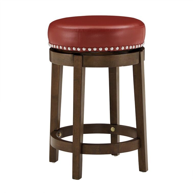 LSFH Unique Design True Innovations Arlettez Swivel Bar Stool with 100% Sagwan Wood Frame 360 Degree Ball & Cast Swivel Pub Height Bar Stool for Shop, Salon, Office and Home (1 Barstool, Red)