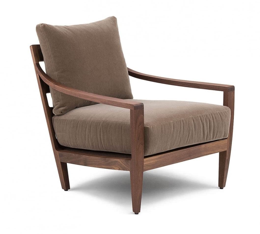 LSFH Unique Design Low Lounge Chair Accent Chair Armchair with Solid Sagwan Wooden Frame Single Sofa Chair for Small Apartments, Living Room or Bedroom (1 Chair, Light Brown)