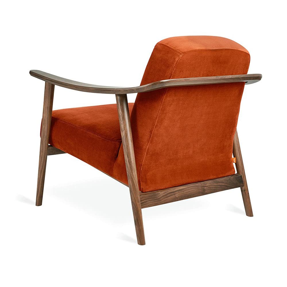LSFH Unique Design Balticz Accent Chair Armchair with Solid Sagwan Wooden Frame Single Sofa Chair for Small Apartments, Living Room or Bedroom (Walnut Finish, Dark Orange 1 Chair)