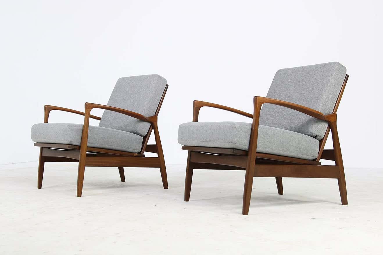 LSFH Unique Design 1960s Organic Shape Fabric Accent Chair Armchair with Solid Sagwan Wooden Frame Single Sofa Chair for Small Apartments, Living Room or Bedroom (1 Chair, Light Grey)