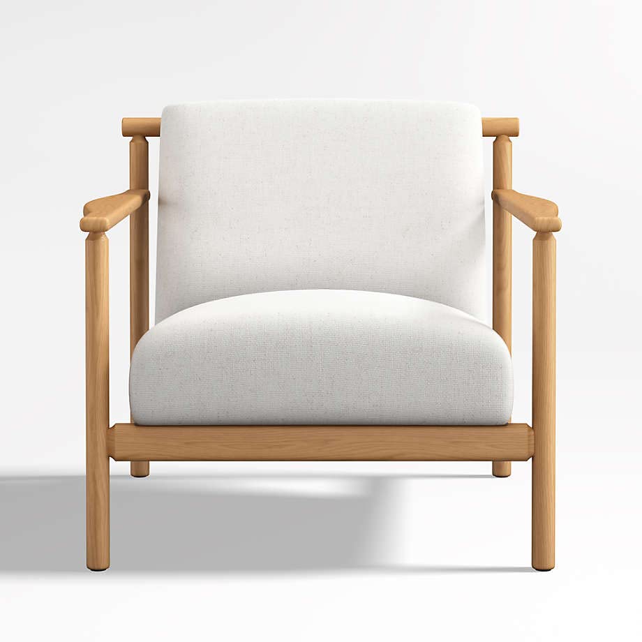 LSFH Unique Design True Innovations Ojai Fabric Accent Chair Armchair with Solid Sagwan Wooden Frame Single Sofa Chair for Small Apartments, Living Room or Bedroom (Set of 2 Chairs, Off White)