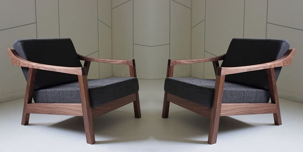 LSFH Unique Design Nemo Organic Shape Fabric Accent Chair Armchair with Solid Sagwan Wooden Frame Single Sofa Chair for Small Apartments, Living Room or Bedroom (Set of 2 Chairs, Charcole)