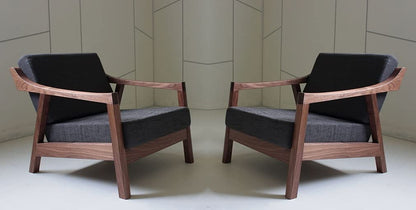 LSFH Unique Design Nemo Organic Shape Fabric Accent Chair Armchair with Solid Sagwan Wooden Frame Single Sofa Chair for Small Apartments, Living Room or Bedroom (Set of 2 Chairs, Charcole)