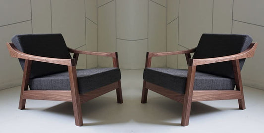 LSFH Unique Design Nemo Organic Shape Fabric Accent Chair Armchair with Solid Sagwan Wooden Frame Single Sofa Chair for Small Apartments, Living Room or Bedroom (Set of 2 Chairs, Charcole)