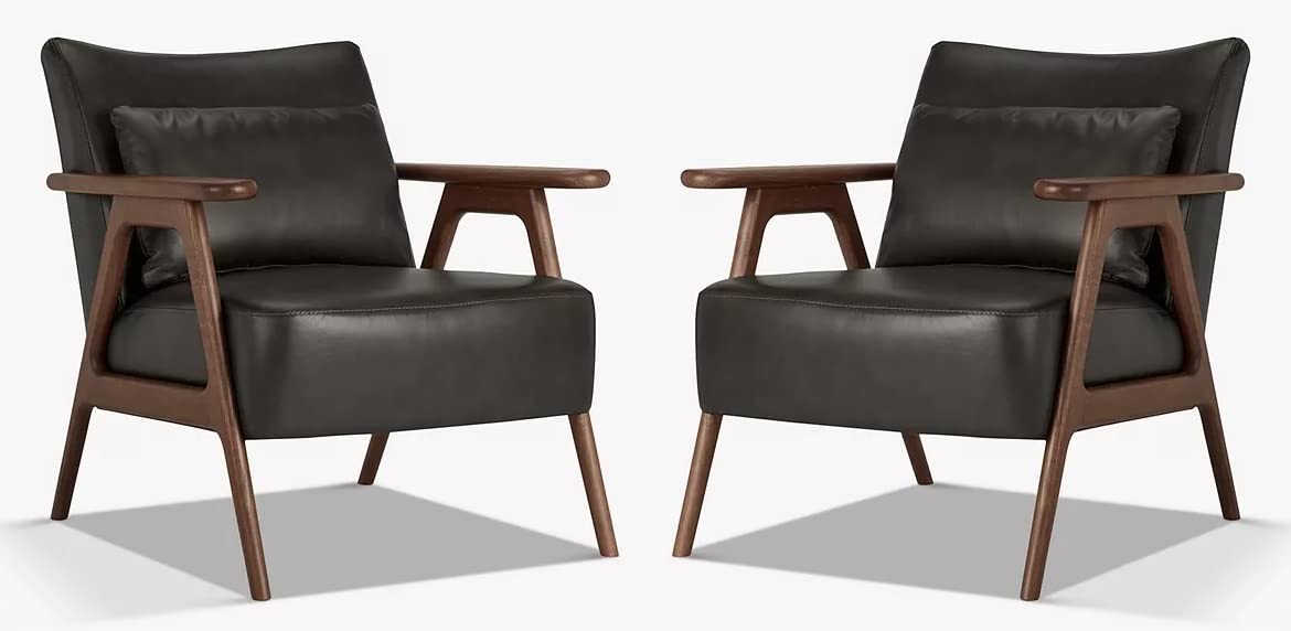 LSFH Unique Design True Innovations Hendricks Leatherette Accent Chair Armchair with Solid Sagwan Wooden Frame Single Sofa Chair for Small Apartments, Living Room or Bedroom (Set of 2 Chairs, Grey)