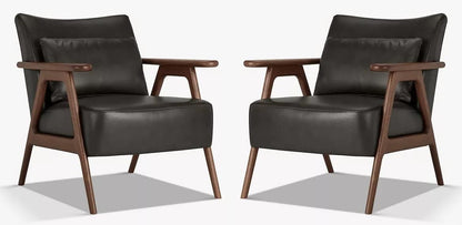 LSFH Unique Design True Innovations Hendricks Leatherette Accent Chair Armchair with Solid Sagwan Wooden Frame Single Sofa Chair for Small Apartments, Living Room or Bedroom (Set of 2 Chairs, Grey)
