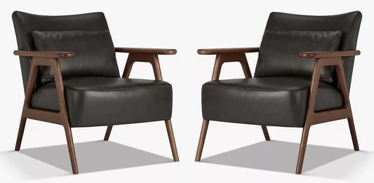 LSFH Unique Design True Innovations Hendricks Leatherette Accent Chair Armchair with Solid Sagwan Wooden Frame Single Sofa Chair for Small Apartments, Living Room or Bedroom (Set of 2 Chairs, Grey)