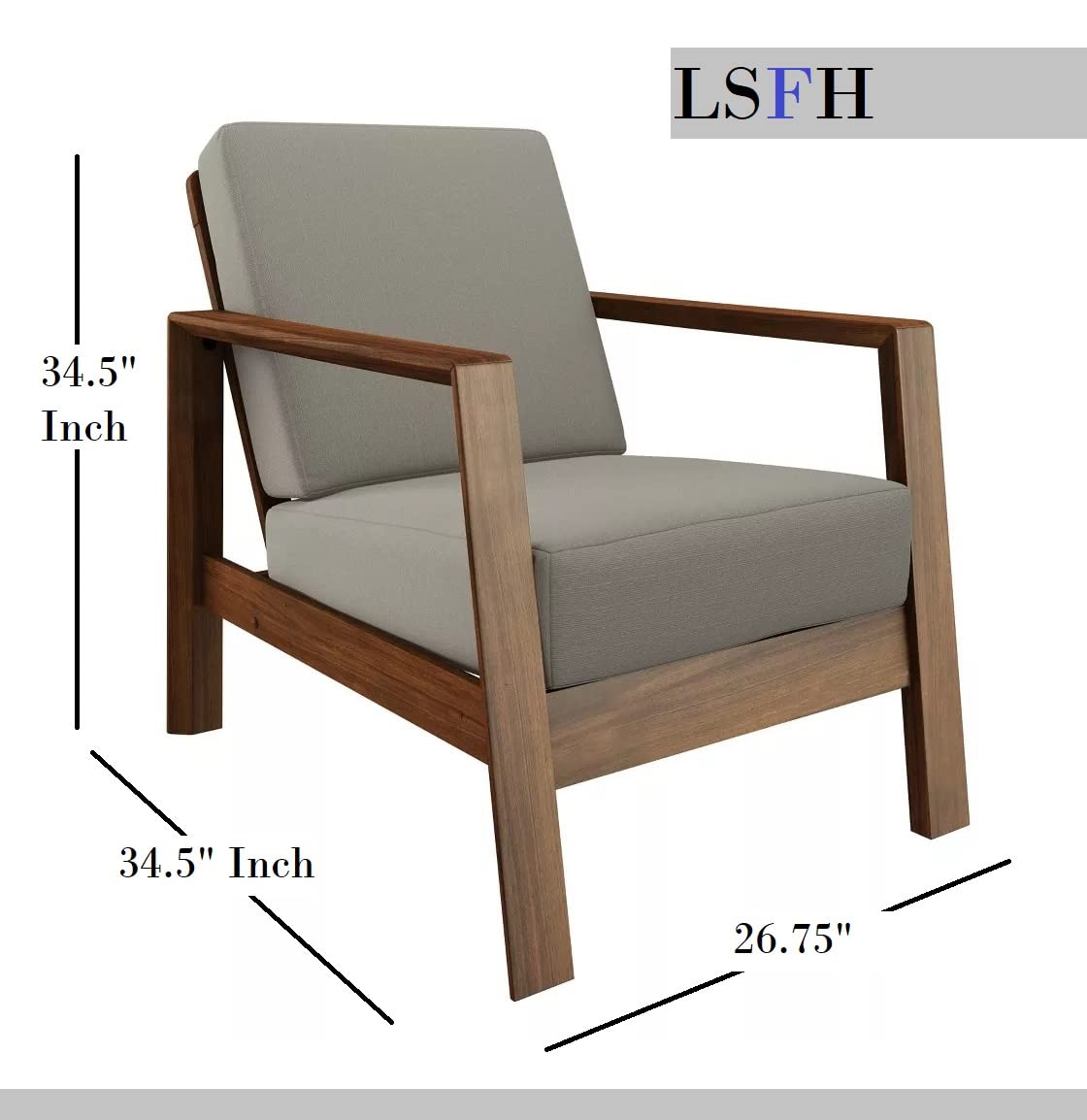 LSFH Unique Design Carlylz Lounge Chair, Accent Chair Armchair with Solid Sagwan Wooden Frame Single Sofa Chair for Small Apartments, Living Room or Bedroom (Set of 2 Chairs, Grey)